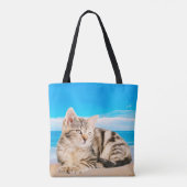 Tote Bag Chat assis sur la plage de Tropical Island (Dos)