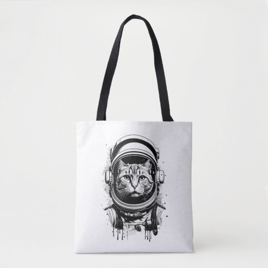 Tote Bag Chat astronaute noir et blanc (Devant)