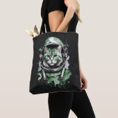 Tote Bag Chat astronaute vert Splash (De près)