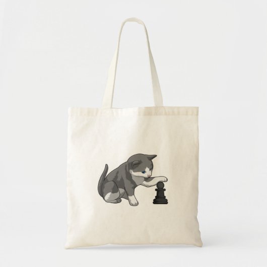 Tote Bag Chat aux échecs avec pièce d'échecs Évêque (Devant)