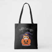 Tote Bag Chat avec casquette sorcier à Halloween Jack-O-Lan (Devant)