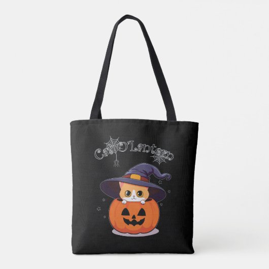 Tote Bag Chat avec casquette sorcier à Halloween Jack-O-Lan (Dos)