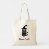 Tote Bag Chat avec casquette sorcier et nom mignon Hallowee (Dos)