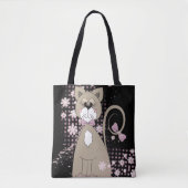 Tote Bag chat avec cravate arc sur noir (Devant)