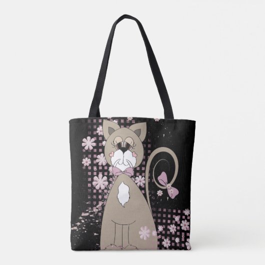 Tote Bag chat avec cravate arc sur noir (Dos)
