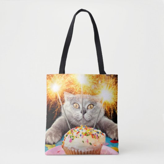 Tote Bag Chat Avec Cupcake Sparkler (Devant)