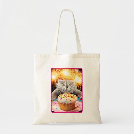 Tote Bag Chat Avec Cupcake Sparkler (Devant)