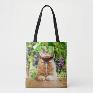 Tote Bag Chat avec verre de vin