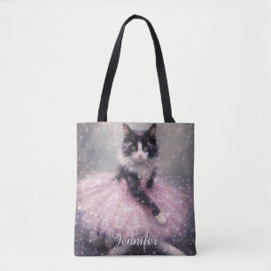 Tote Bag Chat Ballerine Étincelant en Tutu Rose