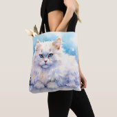 Tote Bag Chat blanc à la neige (De près)