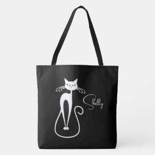 Tote Bag Chat Blanc Maigre Fantaisiste Personnel Noir
