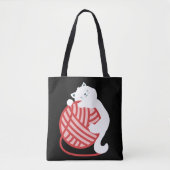 Tote Bag Chat blanc mignon avec boule de fil (Devant)