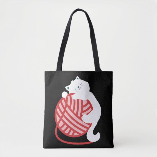 Tote Bag Chat blanc mignon avec boule de fil (Devant)