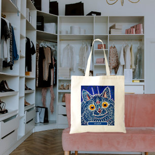 Tote Bag Chat bleu nom artistique kaléidoscope mignon