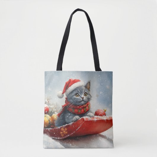 Tote Bag Chat bleu russe en sangle laissez-le neiger Noël (Devant)