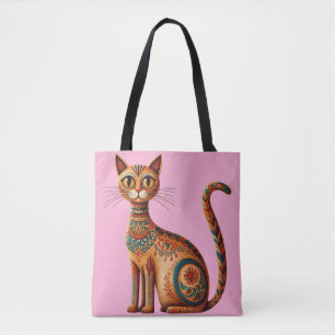 Tote Bag Chat bohème tribal mignon art folklorique avec des