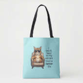 Tote Bag Chat Boss Bleu Clair Adorable Fourre-tout (Devant)