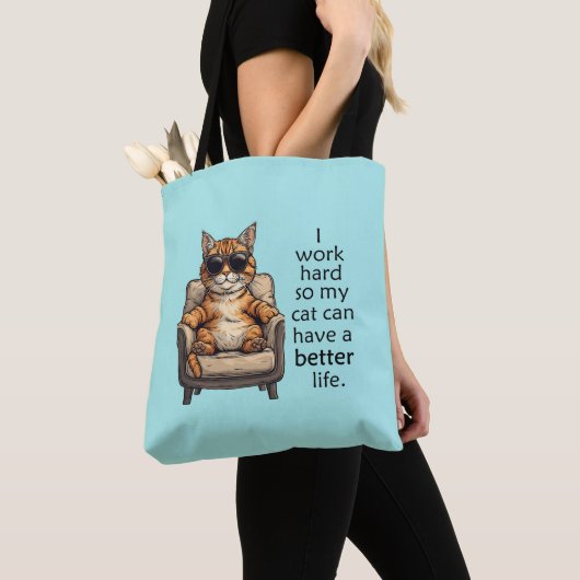 Tote Bag Chat Boss Bleu Clair Adorable Fourre-tout (De près)
