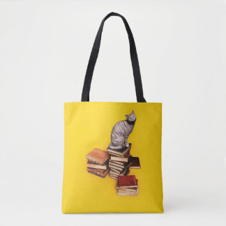 Tote Bag Chat britannique sur une pile de livres