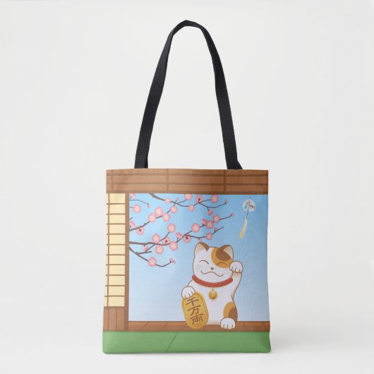 Tote Bag Chat Calico Lucky Japonais, Maneki Neko (Devant)