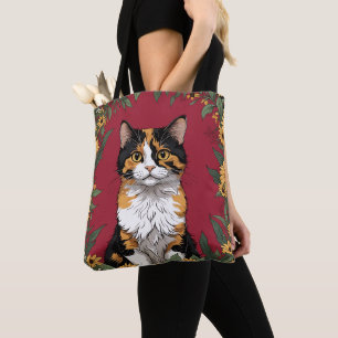Tote Bag Chat calicot du Maryland et fleurs de Susan aux ye
