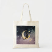 Tote Bag Chat caricature mignon sur la lune (Devant)