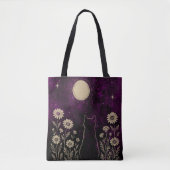 Tote Bag Chat céleste floral pourpre (Devant)