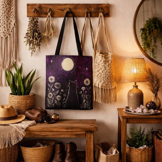 Tote Bag Chat céleste floral pourpre