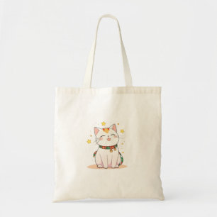 Tote Bag Chat Chanceux avec Étoiles Design Kawaii