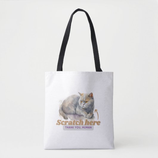 Tote Bag Chat Cheeky "Scratch Here, Merci Human" (Devant)