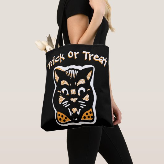 Tote Bag Chat classique d'Halloween | Trick foncé ou traite (De près)