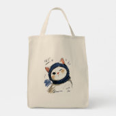 Tote Bag Chat clignant avec une écharpe tricotée confortabl (Dos)