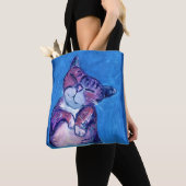 Tote Bag Chat confortable peint Kitty mignon Feline Fun Blu (De près)