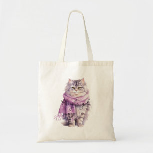 Tote Bag Chat Cosy Écharpe violette hiver