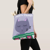 Tote Bag Chat couché mignon dans le lit Personnalisé (De près)
