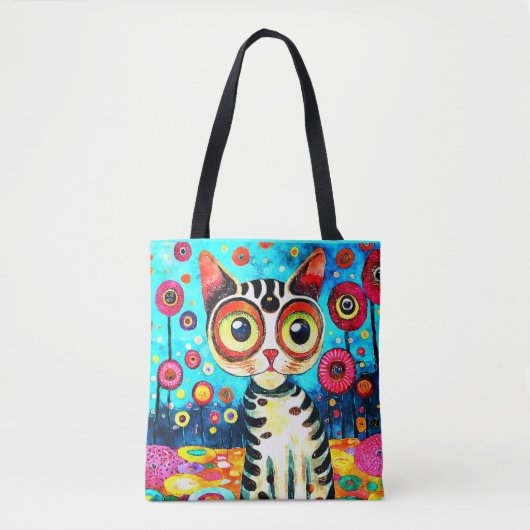TOTE BAG CHAT COUPANT AVEC GRANDS YEUX DESIGN ABSTRAIT (Devant)