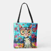 TOTE BAG CHAT COUPANT AVEC GRANDS YEUX DESIGN ABSTRAIT (Dos)