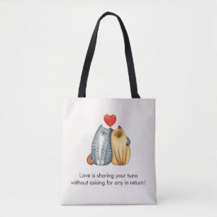 Tote Bag Chat Couple Amateurs Cute Funny Heureuse Sainte-Va