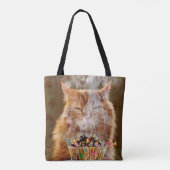 Tote Bag Chat Cranky Drôle Avec Cupcake D'Anniversaire Fond (Dos)
