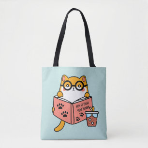 Tote Bag Chat Cute Kawaii lisant un livre