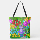 Tote Bag Chat dans Jardin Fleurs d'Imaginaire Papillons Lad (Dos)