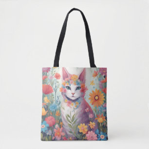 Tote Bag Chat dans le jardin des fleurs