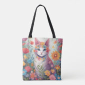 Tote Bag Chat dans le jardin des fleurs (Dos)