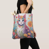 Tote Bag Chat dans le jardin des fleurs (De près)