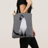 Tote Bag Chat dans le noir, blanc siamois et le gris/gris (De près)