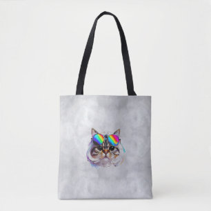 Tote Bag Chat dans une perruque + Lunettes de soleil (Peint