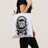 Tote Bag Chat d'astronaute noir et blanc (De près)