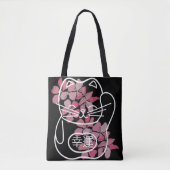 Tote Bag Chat de bonne chance japonais avec fleurs Sakura r (Devant)