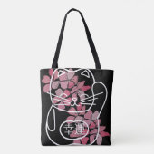 Tote Bag Chat de bonne chance japonais avec fleurs Sakura r (Dos)