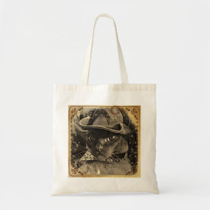 Tote Bag Chat de cowboy, sépia 4